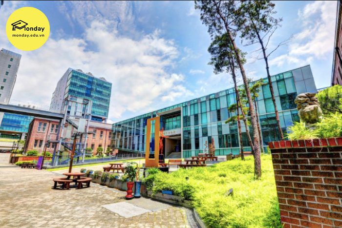Khuôn viên rộng rãi và đầy màu sắc trong trường Đại học Dong-A